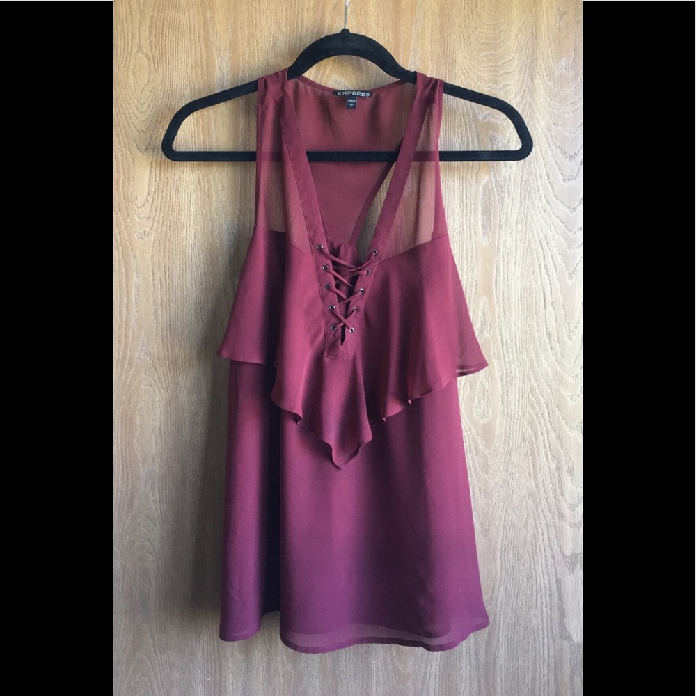 Maroon lace up chiffon top from Express